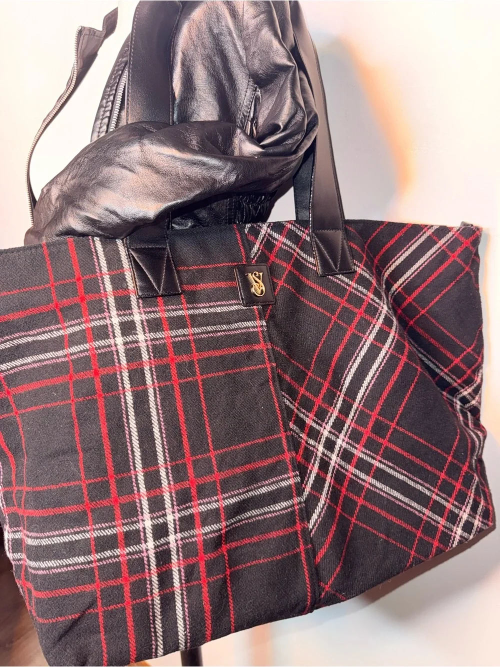 Victoria’s Secret Tote Bag Black, Red, & White Plaid